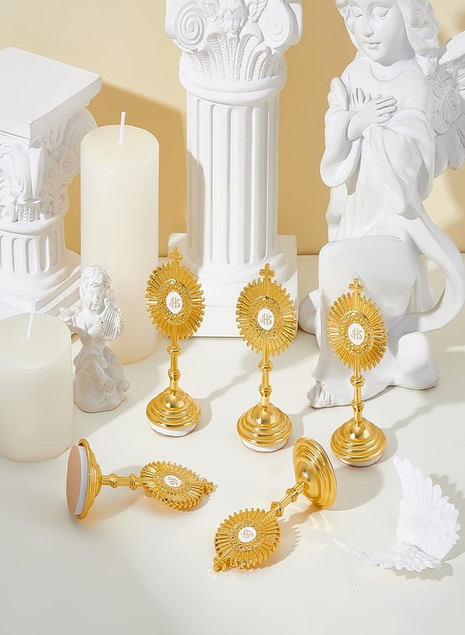 GLASSWINDS 12 Pcs Gold Standing Cross Decor, Catholic Monstrance Statues Table Desk Decor, Standing Crucifix Catholic Home Decor, Jesus Religious Baptism Favors for Guests, First Communion Gifts - Image 5